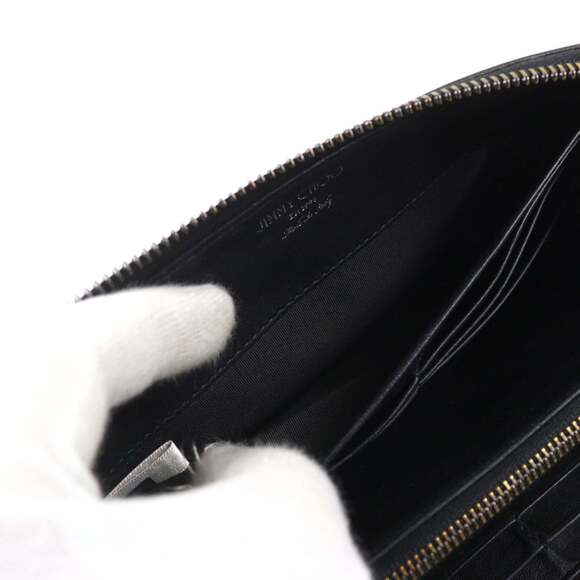 JIMMY CHOO Calfskin Leather Round Zip Wallet with Crystal Star Studs, Navy Bl... - Picture 5 of 11